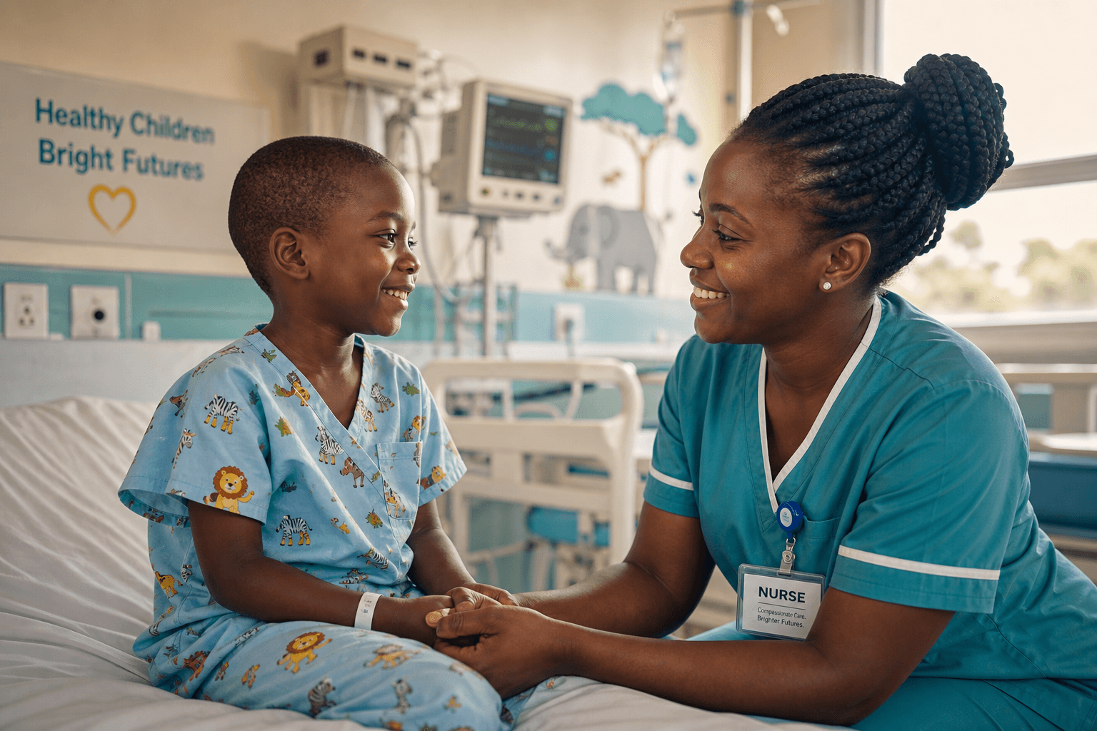 A nurse comforting a child — the heart of pediatric care at Korle Bu